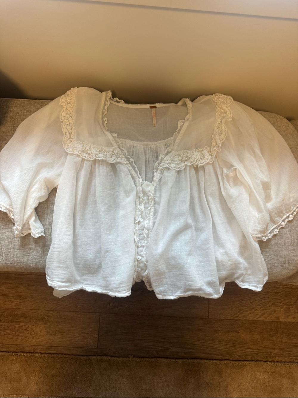 White Lace Trim Women's Blouse - Free People - Picture 3 of 5